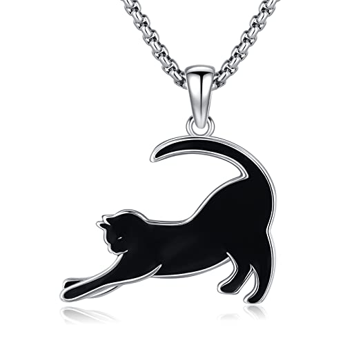 Cat Necklace 925 Sterling Silver Black Cat Pendant Father’s Day Gifts Cat Necklaces For Women Girls Cat Fine Jewelry Cat Themed Cat Jewelry For Cat Lovers Animal Moon Necklace Cute Cat Lady Necklace Daint Outline Of A Cat Necklace Delicate Pretty Cat Necklace Magic Cat Necklace Unique For Women Wicca Pyewacket Pagan Witch Protection Amulet #TOP10