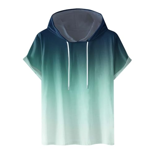 Sudadera de manga corta con capucha para mujer, color degradado, sudadera de verano con capucha de gran tamaño, camiseta holgada casual, camiseta básica de algodón, camiseta deportiva delgada para