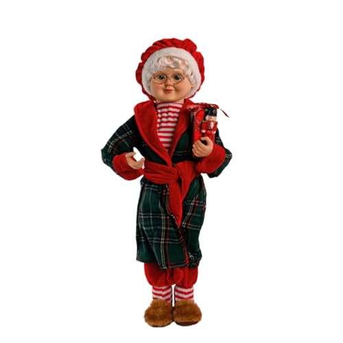 Mamãe Noel Noela Roupão Xadrez 46cm Pijama Listrado Pantufas Touca Decoracao Natal Enfeite