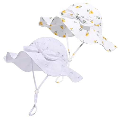 Image of Baby Girl Sun Hat with UPF 50+ Outdoor Adjustable Beach Hat with Wide Brim Bucket Hats