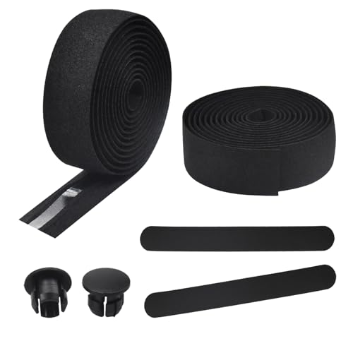 Rieoany Juego de Correas Negras Para Bicicleta Cinta de Manillar de Eva Altamente Elástica Con Absorción de Impactos Incluye Tapones Y Tiras Traseras Para Manillar
