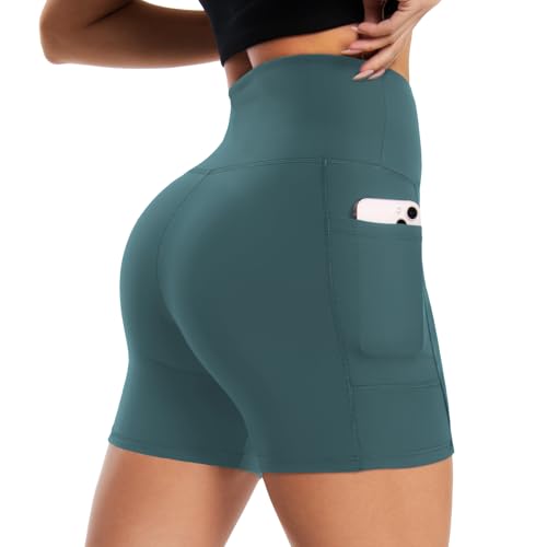 Biker Shorts Women with Pockets,5"/8" High Waisted Yoga Shorts Tummy Control for Workout Running Summer Outfits for Women Green Shorts Under Dresses Womens Soft Spandex Shorts for Athletic Dance