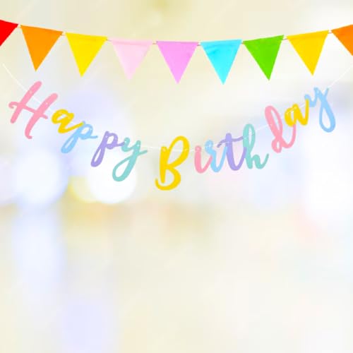 Image of Wanna Party Happy Birthday Macaron Cursive Banner Garland Rainbow Banner Reusable Happy Birthday Sign for Birthday Banners for Party Decor(Macaron Color)