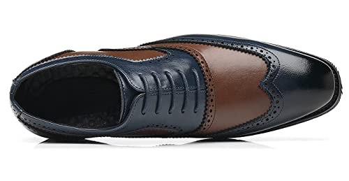Santimon Wingtip Leather Dress Shoes for Men Brown Antique & Blue Italian Formal Oxfords4