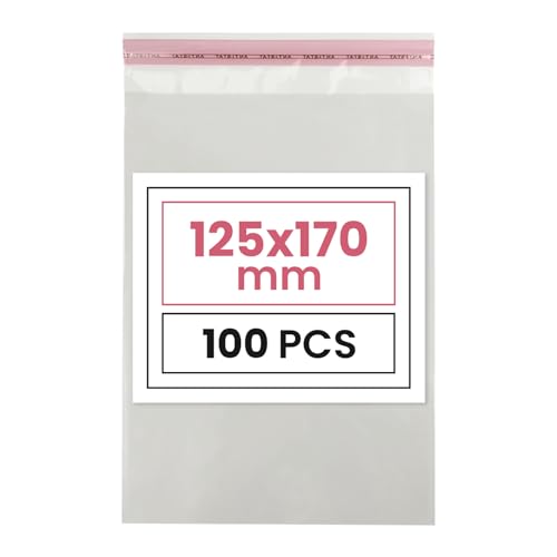 Netuno 100 Polybeutel selbstklebend 12,5 x 17cm selbstschließende Zellophantüten mit Peel & Seal Verschluss Zellophanbeutel transparent Kunststoff Tasche durchsichtig Folienbeutel