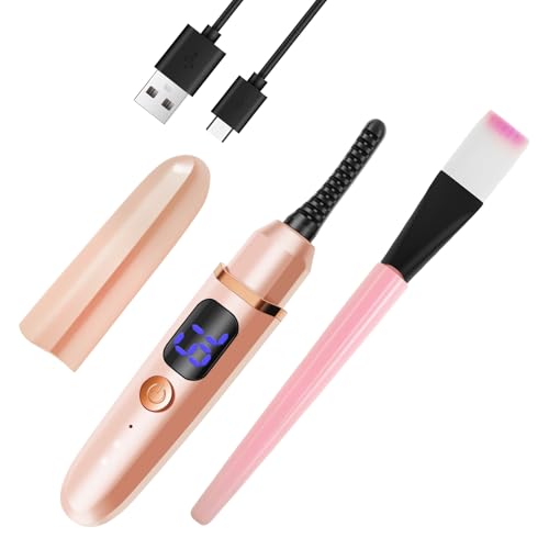 Heated Eyelash Curlers with Battery Indicator, 3 Temperature Modes LED Display, Portable Smart Electric Eyelash Curler with Charging Port Ergonomics Eye Lash Curling Tool Kit Rechargeable Makeup Tools