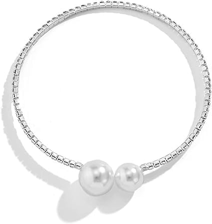 Carufin Perlenarmband Silber offener Kristallarmreif Armbänder Schmuck für Frauen und Mädchen