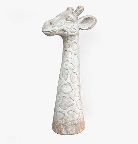Image of Stone Effect MGO Giraffe Ornament, Decorative Figurine, 61cm Height, Distressed White Finish
