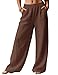 LOMON Wide Leg Linen Pants for Women Summer Pants Breathable Beach Vacation Clothes Loose Casual Travel Trousers with Pockets (Coffee Brown, M)