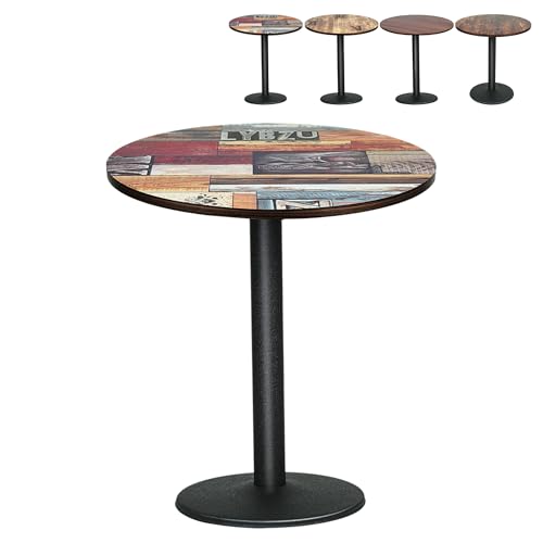 XUANYU - Mesa de comedor redonda para 4 personas, φ70 cm Mesa de cocina industrial con pie de hierro, mesas de bistro/comedor/salón (marrón-negro, piso-madera)