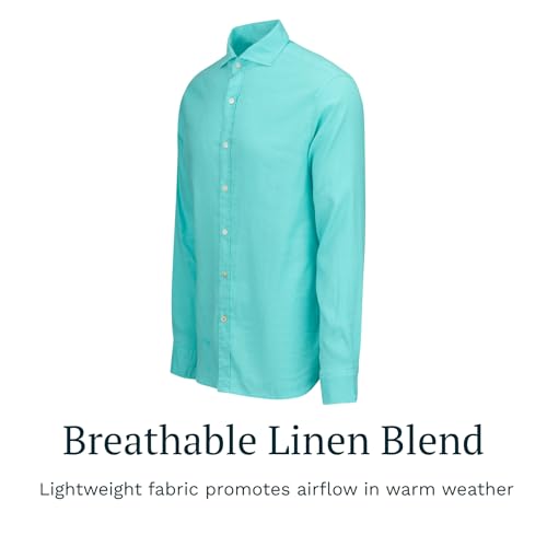 Image of SWIMS Santorini Men's Long Sleeve Linen Stretch Button Down Shirt | Lightweight breathable shirt for vacation, resort wear, travel and beach