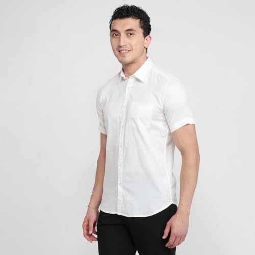 Image of Parx Men Slim Fit Solid Pattern Pure Cotton Button Down Collar Half Sleeve Casual Shirt