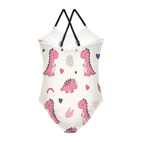 Girls Swimming Suits Beach Swimsuit Girls 3-10 Y with Adjustable Shoulder Strap, Cute Pink Cartoon Dinosaurs2