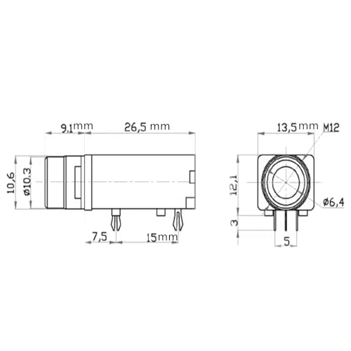 Conector Jack Mono 6.35mm Femenino PCB 15 piezas miniatura 2