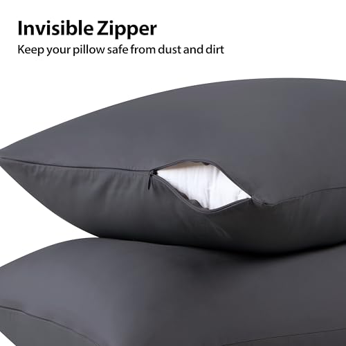 Image of 100% Cotton Toddler Pillow Protectors with Invisible Zipper, 600 Thread Count Sateen Wave Soft Breathable Hypoallergenic Nursery Pillowcases for Kids, 13x18 Inches, Set of 2