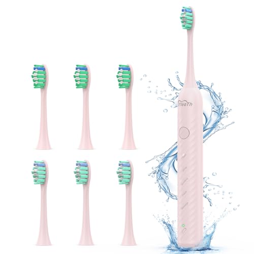 Spazzolino Elettrico Sonico per Denti Sensibili - Spazzolini Elettrici Sonico per Adulti con 6 Testine, 5 Modalità, Ricarica Rapida e Utilizzo per 180 Giorni, Spazzolino Ultrasuoni, Rosa