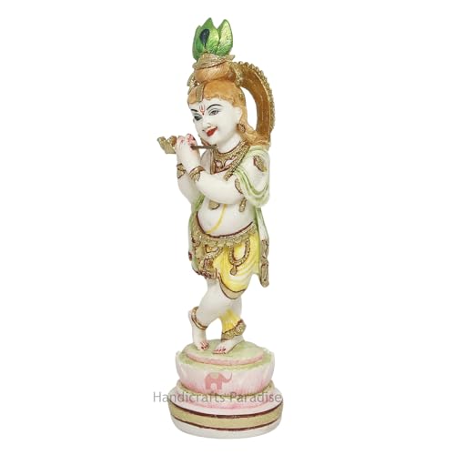 Image of Handicrafts Paradise Culture Marble Hand Painted Bal Krishna Intricately Carved Showpiece for Home Decor and Puja - 8.25 inch