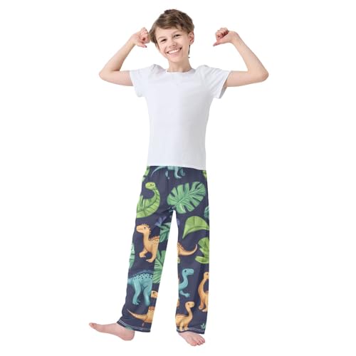 ZZXXB Dinosaurs and Leaves Boys Long Pants Soft Trousers Elastic Waist Kids Lounge Bottoms with Pockets S-XL3