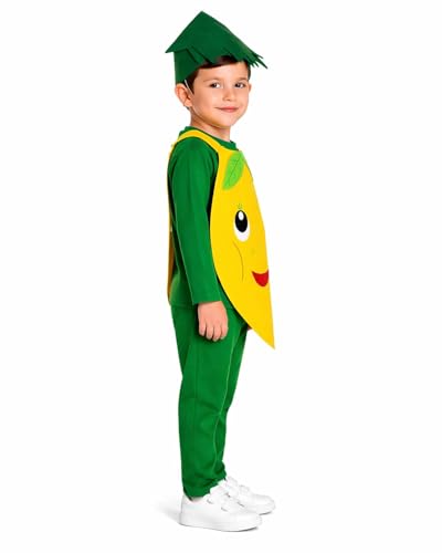 Image of Raj Costume Kids Mango Fruit Costume Apron with Cap for Boys & Girls | Cute Yellow Cutout Fancy Dress | Soft Felt Fabric | Role Play Outfit