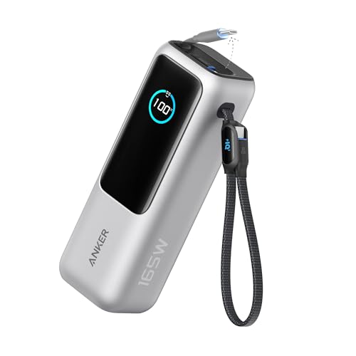 Anker Laptop Power Bank 25000mAh Caricatore Portatile, con Tre Porte USB C da 165W per Ricarica Multi-Dispositivo, Cavi Integrati e Retrattili, per iPhone 17 Pro Max/Serie 16-12, MacBook,Samsung