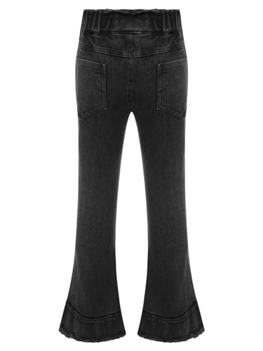 TiaoBug Kids Girls Flared Leg Jeans Raw Hem Elastic Waist Denim Trousers Denim Bell Bottom Pants Casual Jeggings2