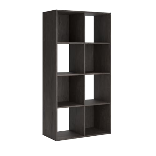 Signature Design by Ashley Piperton 8 Cube Storage Organizer, Space Saving Bookcase Shelf, Textured Replicated Wood Grain, Engineered Wood, Contemporary Storage for Playroom or Closet, Charcoal