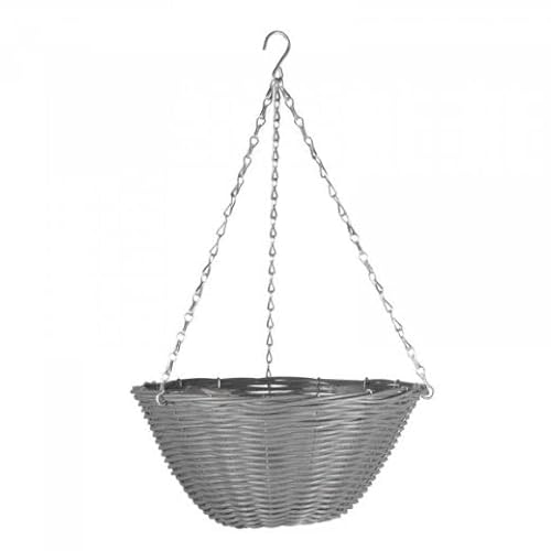 Slate Faux Rattan Hanging Basket 14"