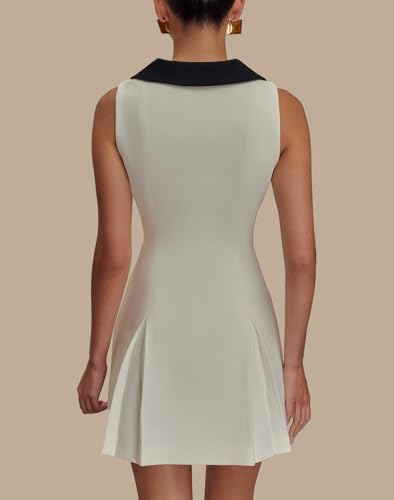 Womens 2025 Summer Sleeveless Mini Dress Lapel Neck Button Down Sleeveless Business Blazer Short Dresses3