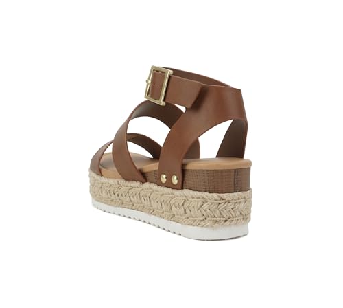 Image of Soda Bryce Espadrille Wedge Sandal with Open Toe Buckle and Ankle Strap