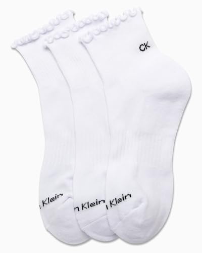 Image of Calvin Klein Womens Quarter Socks - 3 Pack Cotton Blend Cushioned Ruffle Quarter Socks for Women with Lettuce Edge Cuff