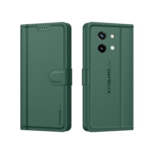 Image of KIVANO LUXE Compatible for Vivo Y58 5G Luxury Handmade Leather Magnetic Flip Folio Case | Card Holder & Kickstand | Slim Protective Cover | Unisex - Green
