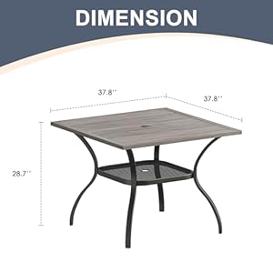 VICLLAX Patio Dining Table for 4 Square Metal Outdoor Table with Umbrella Hole and Storage Shelf for Garden Lawn Balcony Deck, Grey VICLLAX Patio Dining Table for 4 Square Metal Outdoor Table with Umbrella Hole and Storage Shelf for Garden Lawn Balcony Deck Grey