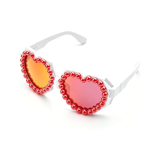 Image of laureles Fashion Pearl Heart Shaped Goggle Y2K Sunglasses Women One Piece Oversized Love Sun Glasses Men