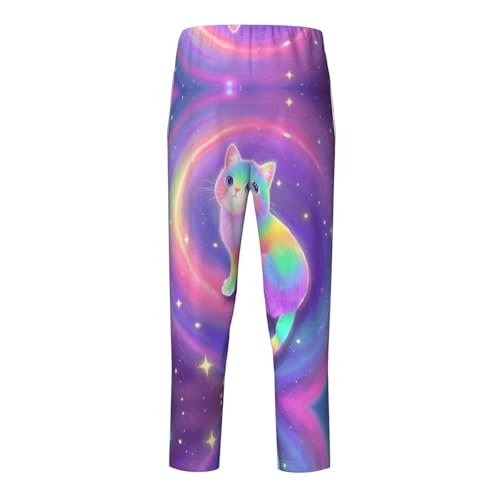 Pajama Pants Pajama Bottoms with Elastic Waistband Sleepwear Lounge PantsStarry Sky Colorful Cat2