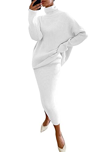Image of chouyatou Women's Chunky 2 Piece Outfits Turtleneck Knit Sweater and Maxi Bodycon Skirt Sets