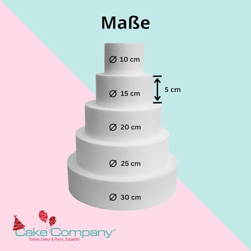 Cake Company Torten Dummy Set 5 Etagen | 25cm hohe, hochwertige Styropor Torte | Deko-Torte 30 x 25cm x 20cm x 15cm x 10cm - 5cm Höhe | weiß (5 Stöckig)