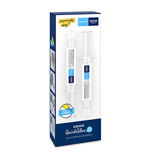 GROHE QuickGlue A2 - Contains 2 Syringes with Glue and 2 Adapters for GROHE QuickFix Bathroom Accessories for 2 Wall Mounting Plates, Curing Time 24 Hours, 41128000