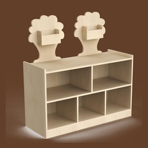 Montessori Shelf 5-Section Wooden Storage Cabinet with 2 Tree-Shaped Organizers, 2 Shelf Bookcase , Kids Classroom Organizer, Toddler Book Shelf for Kids Rooms, Playroom, Daycare and Preschool MB02