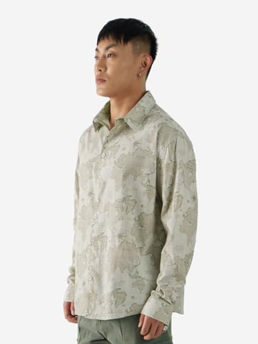Image of The Souled Store The Map Men and Boys Long Sleeve Button Front All Over Printed Relaxed Fit Shirts