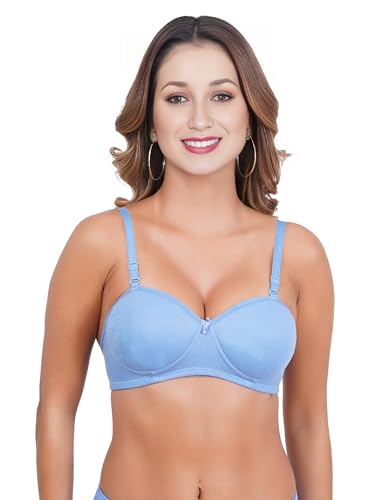 Image of Women Half Cup Padded Bra - Made of Pure Cotton Full Coverage Non Wired Seamless Pushup Soft Cup for T-Shirt Saree Dress Sports Garment for Daily Use Everyday