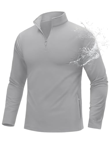MAGCOMSEN Quarter Zip Pullover Men Golf Jacket 1/4 Fleece Sweatshirts Fall Training Track Jacket with Pockets Light Grey XL