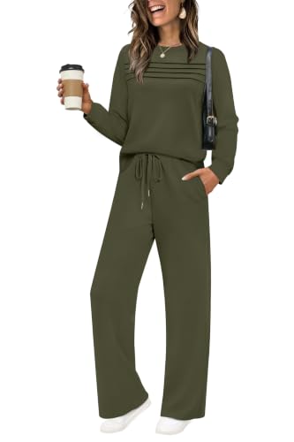 Image of WIHOLL Women's 2 Piece Sets Sweatshirt Casual Travel Outfits Lounge Wide Leg Tracksuit Cozy Sweatsuits Fashion 2026