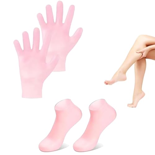 2 Pairs Silicone Moisturizing Glove Socks Set for Dry Cracked