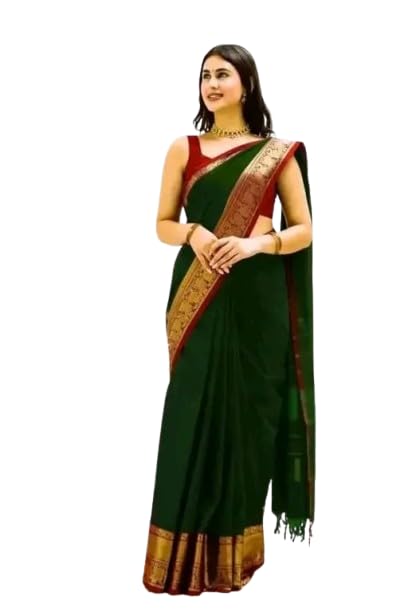 Narayana Pattu Narayanpet Silk Saree, Dark Green with Gold Border-picture-32