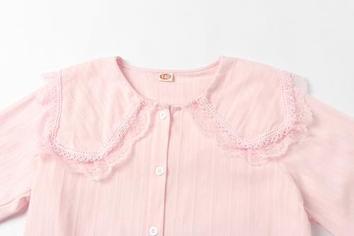 LittleSpring Girls Button Down Shirt for Kids Peter Pan Collar Ruffle Blouse3