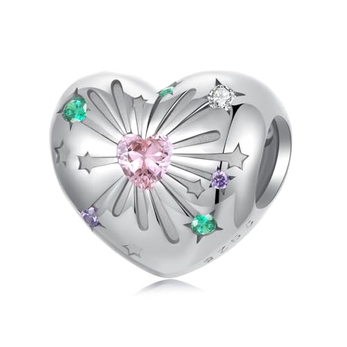 Abalorio de plata de ley 925 con diseño de corazón iridiscente para pulsera Pandora, Zirconia cúbica, Circonita cúbica