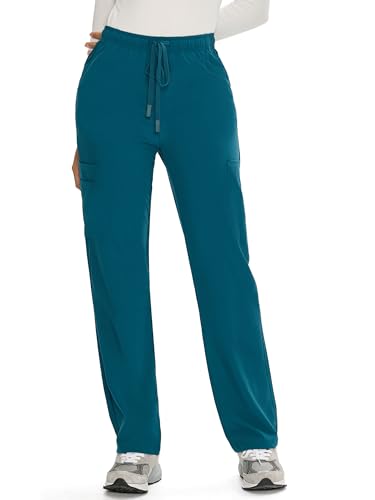COZYFIT Straight Leg Scrub Pants for Women Drawstring Soft Stretch Anti-Wrinkle Womens Scrub Pants with 6 Pockets Caribbean Blue M
