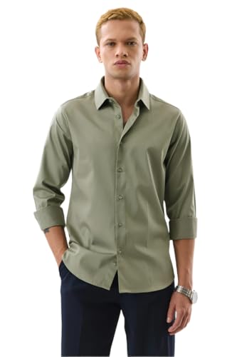 Image of SNITCH Men Formal Shirt | Slim Fit Full Sleeve Classic Collar Solid Pattern | Premium Cotton Blend & Breathable Fabric for Office