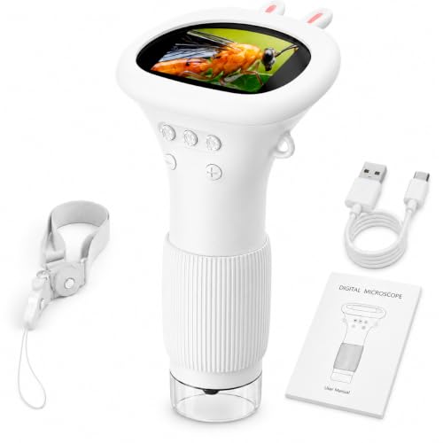 YRBXZXA Kids Microscope, Portable Digital Microscope, with Photo/Video Function, 1000x Magnification, 2.0 Inch Screen, 8 LED Lights, for Children Ages 3-12 (White)