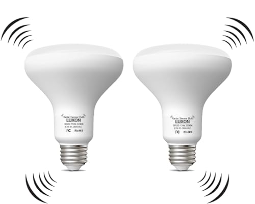 LUXON 15W BR30 Radar Motion Sensor Light Bulbs,Dusk to Dawn LED Light Bulb Outdoor (100W Equ.),Indoor Outdoor Auto On/Off E26 Base Soft White 2700K for Front Door, Porch, Garage, Security,Pack of 2.